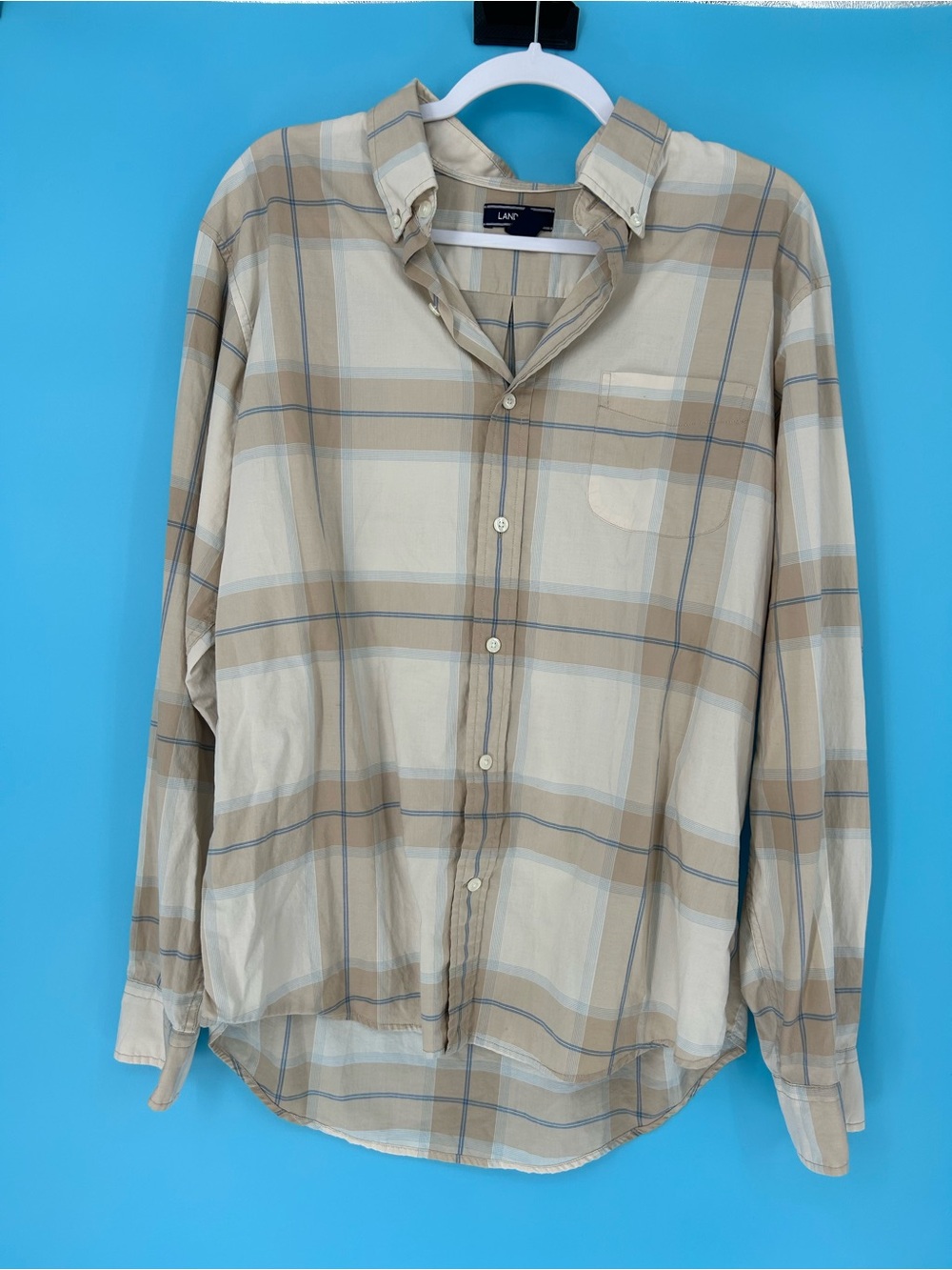 Beige Plaid Button-Down Shirt - Men L
